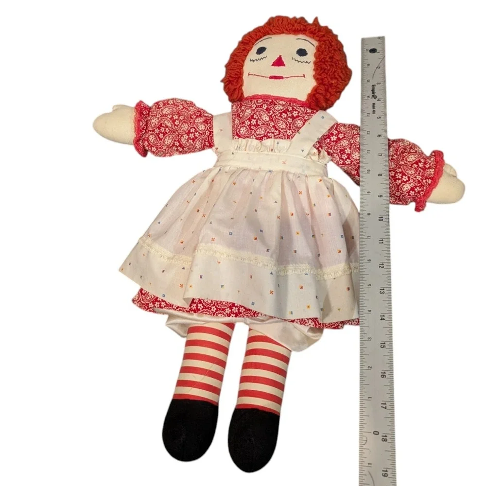 Vintage Raggedy Ann Plush Doll 18 Inch Red Yarn‎ Hair Paisley Dress White Apron
